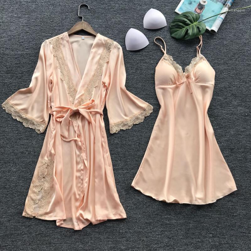 Women' Sleepwear Women Fashion Soft Satin Two Piece Pajamas Sets Ice Silk Sexy Lace Nightgown Long Sleeping Dress Home Dressing, Pink
Women' Sleepwear Women Fashion Soft Satin Two Piece Pajamas Sets Ice Silk Sexy Lace Nightgown Long Sleeping Dress Home Dressing, Pink