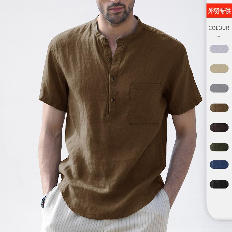 Men's Casual Shirts Summer Men's Short Sleeve Pocket Linen Shirt Henley Collar Solid Color Cotton Loose Comfortable Top, Apricot
Men's Casual Shirts Summer Men's Short Sleeve Pocket Linen Shirt Henley Collar Solid Color Cotton Loose Comfortable Top, Apricot