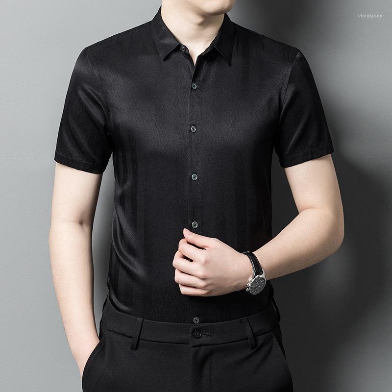 Men's Casual Shirts 90% Mulberry Silk Short Sleeved Shirt For Men Summer High-end Solid Color Black Real Men's Camisa FCY 
Men's Casual Shirts 90% Mulberry Silk Short Sleeved Shirt For Men Summer High-end Solid Color Black Real Men's Camisa FCY