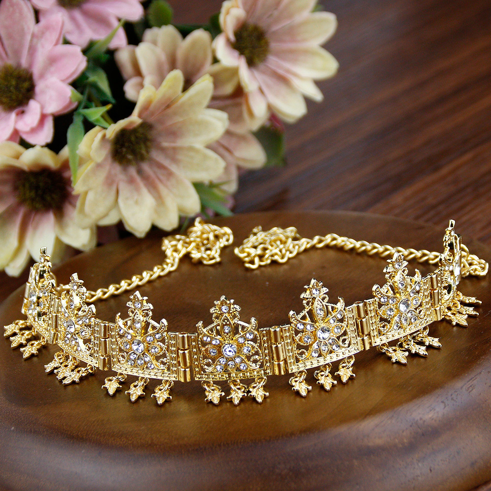 Wedding Hair Jewelry Sunspicems Algeria Forehead Chain Morocco Accessory Chain Women Headband Bride Crystal Flower Tassels Crown Head Pieces 230508
