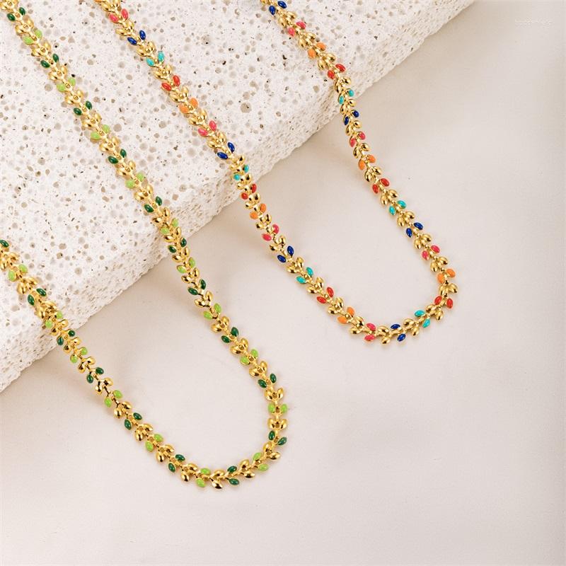 Chains Stainless Steel Chain Necklace Dripping Oil Green Leaf Delicate Trendy Jewelry Party Waterproof
Chains Stainless Steel Chain Necklace Dripping Oil Green Leaf Delicate Trendy Jewelry Party Waterproof