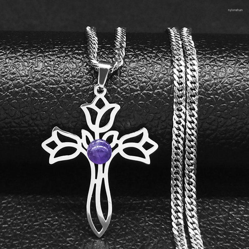Pendant Necklaces Rose Flower Cross Purple Crystal Stainless Steel Women Men Silver Color Chain Necklace Jewelry Collier Femme NXH1203
Pendant Necklaces Rose Flower Cross Purple Crystal Stainless Steel Women Men Silver Color Chain Necklace Jewelry Collier Femme NXH1203