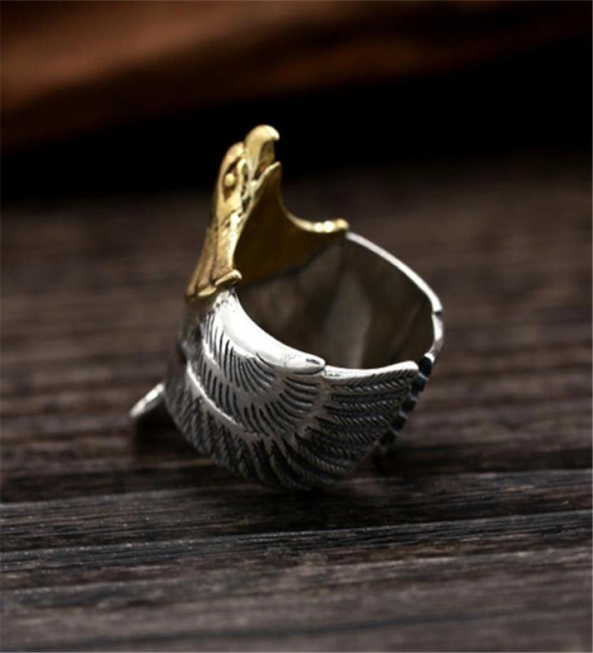 925 Sterling Silver Adjustable Band Ring Eagle With Golden Head Simple Antique Vintage Handmade Designer Luxury jewelry accessorie9995198
925 Sterling Silver Adjustable Band Ring Eagle With Golden Head Simple Antique Vintage Handmade Designer Luxury jewelry accessorie9995198