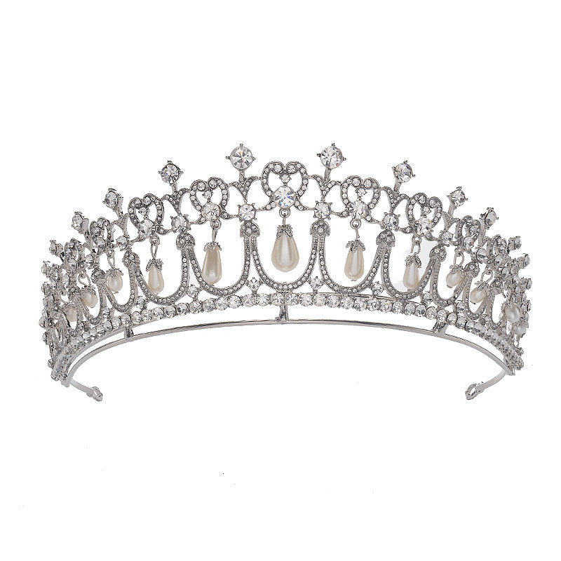 Wedding Hair Jewelry Baroque Crystal Pearl Bridal Tiaras Diana Crown Pageant Diadem Bride Headband Accessories Tiara De Noiva 230508