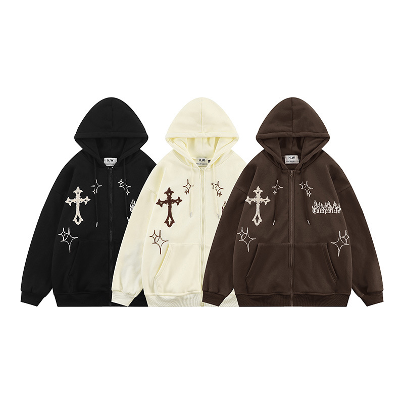 Chic Cardigan Hoodies Sweatshirts for Men and Women Cross Embroidery Trend Streetwear Loose Coat, Black
Chic Cardigan Hoodies Sweatshirts for Men and Women Cross Embroidery Trend Streetwear Loose Coat, Black