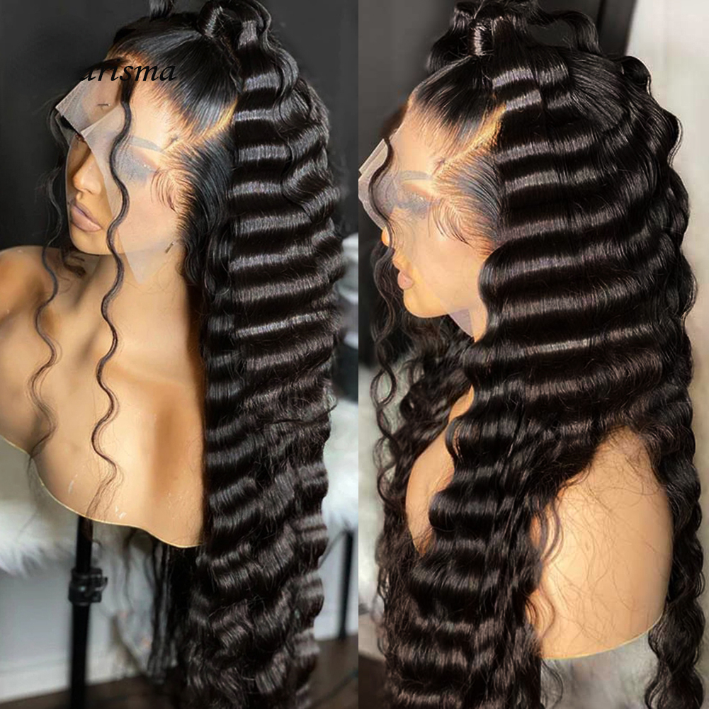 Free shipping 40 Inch 250% Brazilian Deep Wave Human Hair 13x4 13x6 Hd Frontal Wig Pre Plucked Black/red/blonde Synthetic Lace Front Wigs for Women
