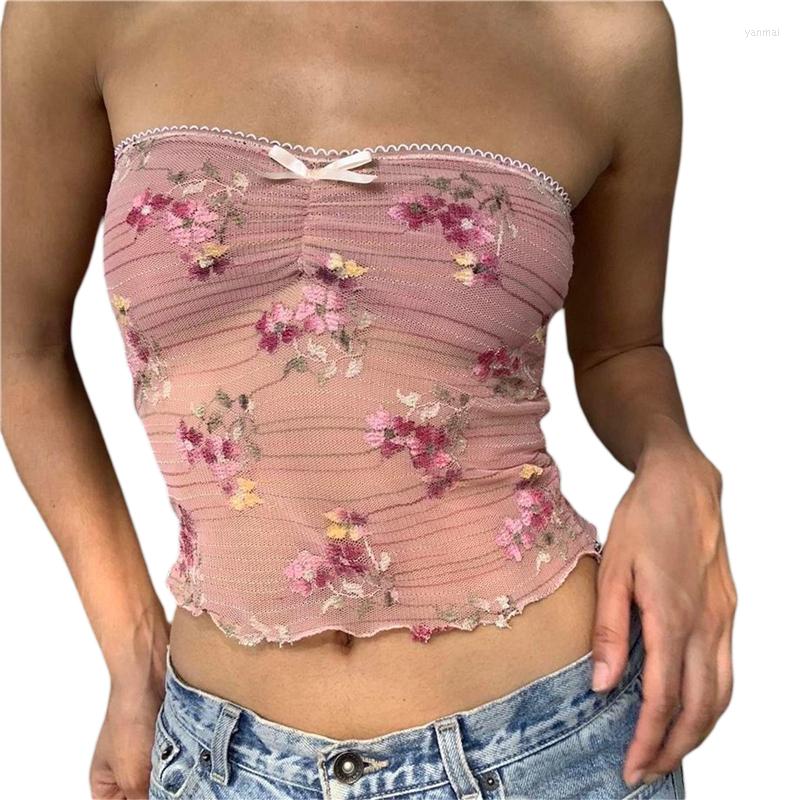 Women' Tanks Xingqing Lace Trim Tube Top Y2k 2000s Aesthetic Women Flower Embroidery Strapless Sleeveless Backless Bandeau With Bow, As photo shows
Women' Tanks Xingqing Lace Trim Tube Top Y2k 2000s Aesthetic Women Flower Embroidery Strapless Sleeveless Backless Bandeau With Bow, As photo shows
