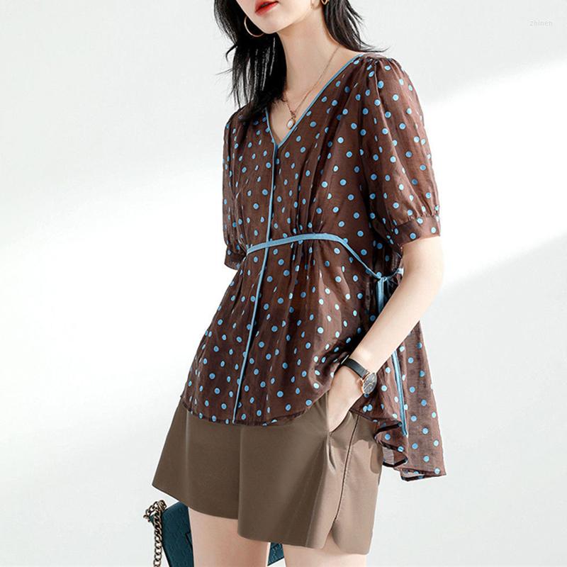 Women's Blouses Summer Korean Polka Dot Print V-neck Short Sleeve Shirts Elegant Lace Up Irregular Loose Cotton Linen Tops For Women, Coffee
Women's Blouses Summer Korean Polka Dot Print V-neck Short Sleeve Shirts Elegant Lace Up Irregular Loose Cotton Linen Tops For Women, Coffee