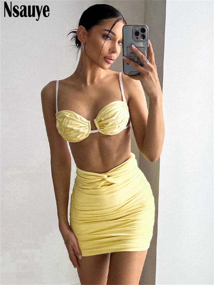 Two Piece Dress Nsauye Sexy Club Fashion Women Skirt Set V Neck Summer Beach Tops And High Waist Party Mini Bodycon Suit 230508, Yellow
Two Piece Dress Nsauye Sexy Club Fashion Women Skirt Set V Neck Summer Beach Tops And High Waist Party Mini Bodycon Suit 230508, Yellow
