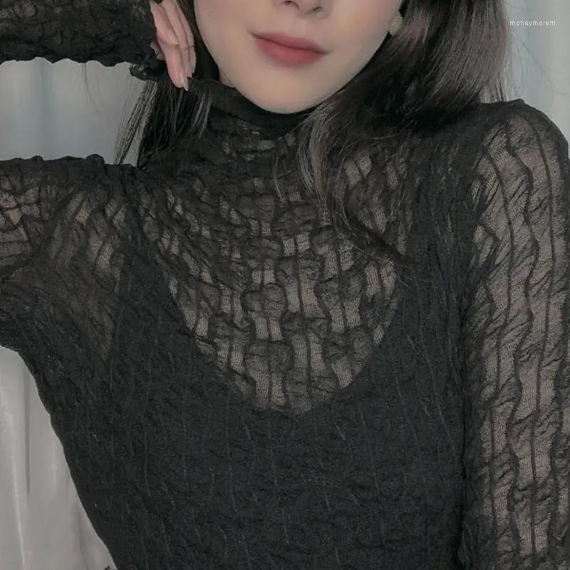 Women's T Shirts Pile Collar Tulle Long Sleeve T-Shirt Sexy Sweet Black Lace See Through Solid Folds Basic Blouses Aesthetic Tops Women, Khaki
Women's T Shirts Pile Collar Tulle Long Sleeve T-Shirt Sexy Sweet Black Lace See Through Solid Folds Basic Blouses Aesthetic Tops Women, Khaki