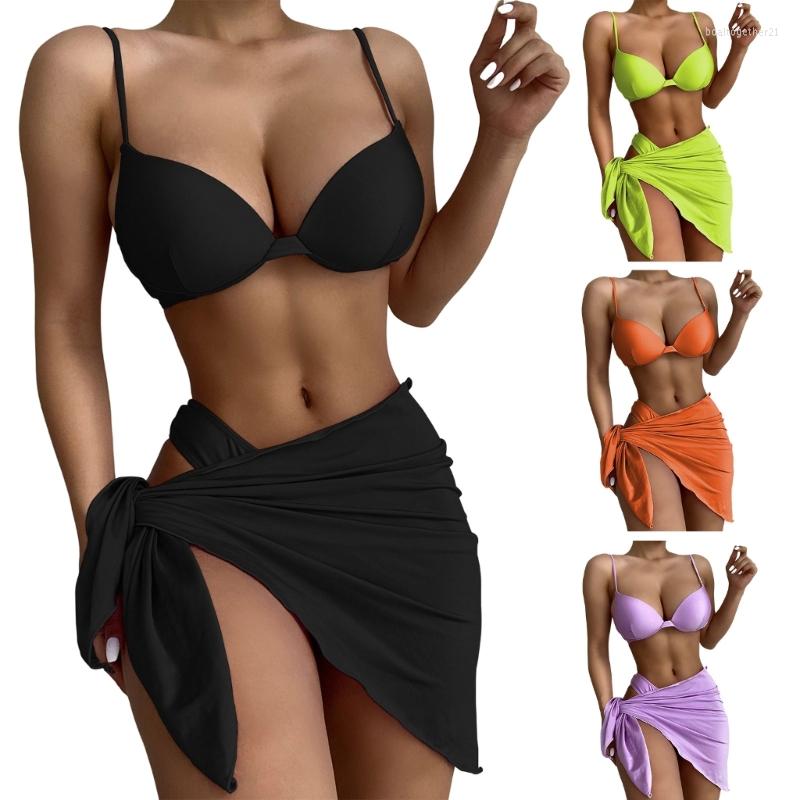 Women' Swimwear Women Low Waisted Bikini Sets With Side Tie Wrap Skirt Cover Up Swimsuit Solid Color Three Piece Bathing Suit, Black
Women' Swimwear Women Low Waisted Bikini Sets With Side Tie Wrap Skirt Cover Up Swimsuit Solid Color Three Piece Bathing Suit, Black