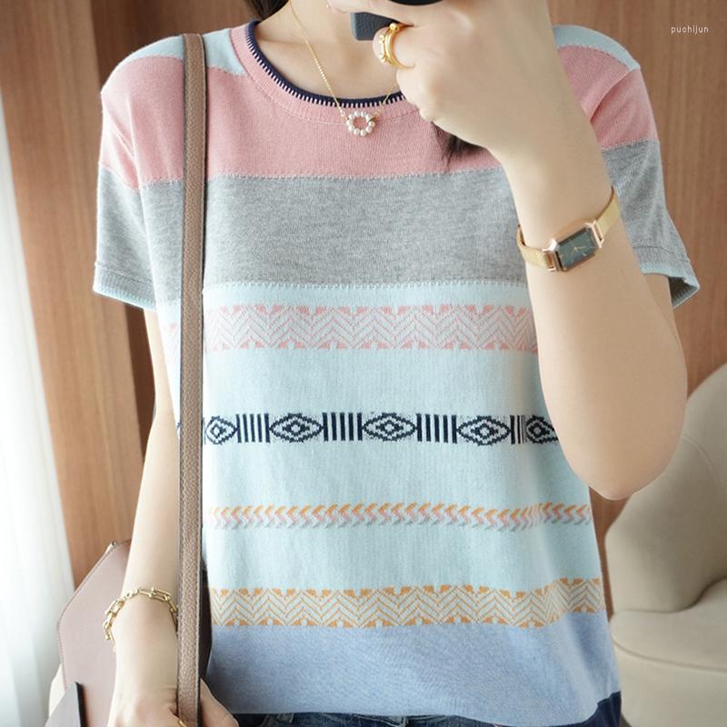 Women's T Shirts Summer Knitted Top Shirt Women Casual Striped Short Sleeve Tshirt Korean Fashion Clothes Tee Blusas Mujer De Moda 2023, Yellow stripes
Women's T Shirts Summer Knitted Top Shirt Women Casual Striped Short Sleeve Tshirt Korean Fashion Clothes Tee Blusas Mujer De Moda 2023, Yellow stripes
