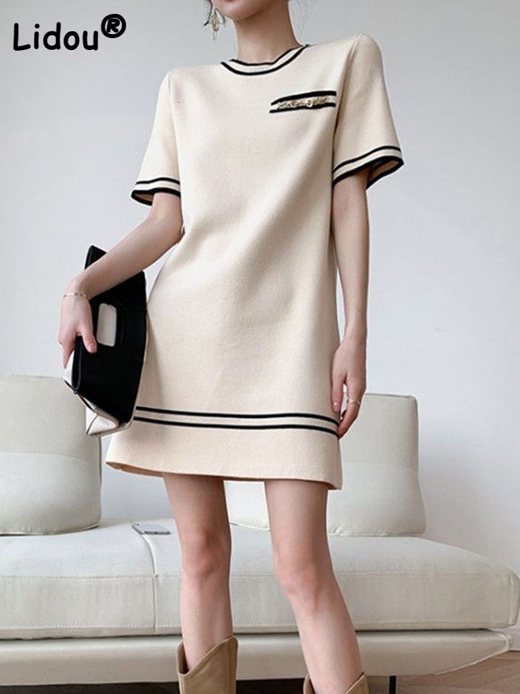 Casual Dresses Summer Casual Loose Solid Color Dresses For Women Short Sleeve Round Neck Female Clothing Vintage Straight Party Mini Dress 230509, Apricot 
Casual Dresses Summer Casual Loose Solid Color Dresses For Women Short Sleeve Round Neck Female Clothing Vintage Straight Party Mini Dress 230509, Apricot