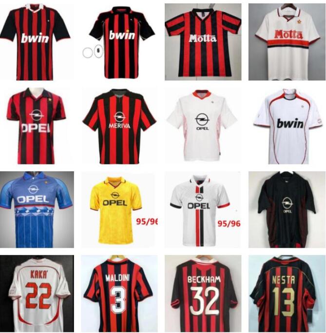 

90 91 Retro shirts SOCCER JERSEYS 95 96 97 Gullit 01 02 03 12 14 15 Maldini Van Basten football KAKA Inzaghi 06 07 PIRLO SHEVCHENKO BAGGIO Ac MIlans JERSEY, 96 97 home