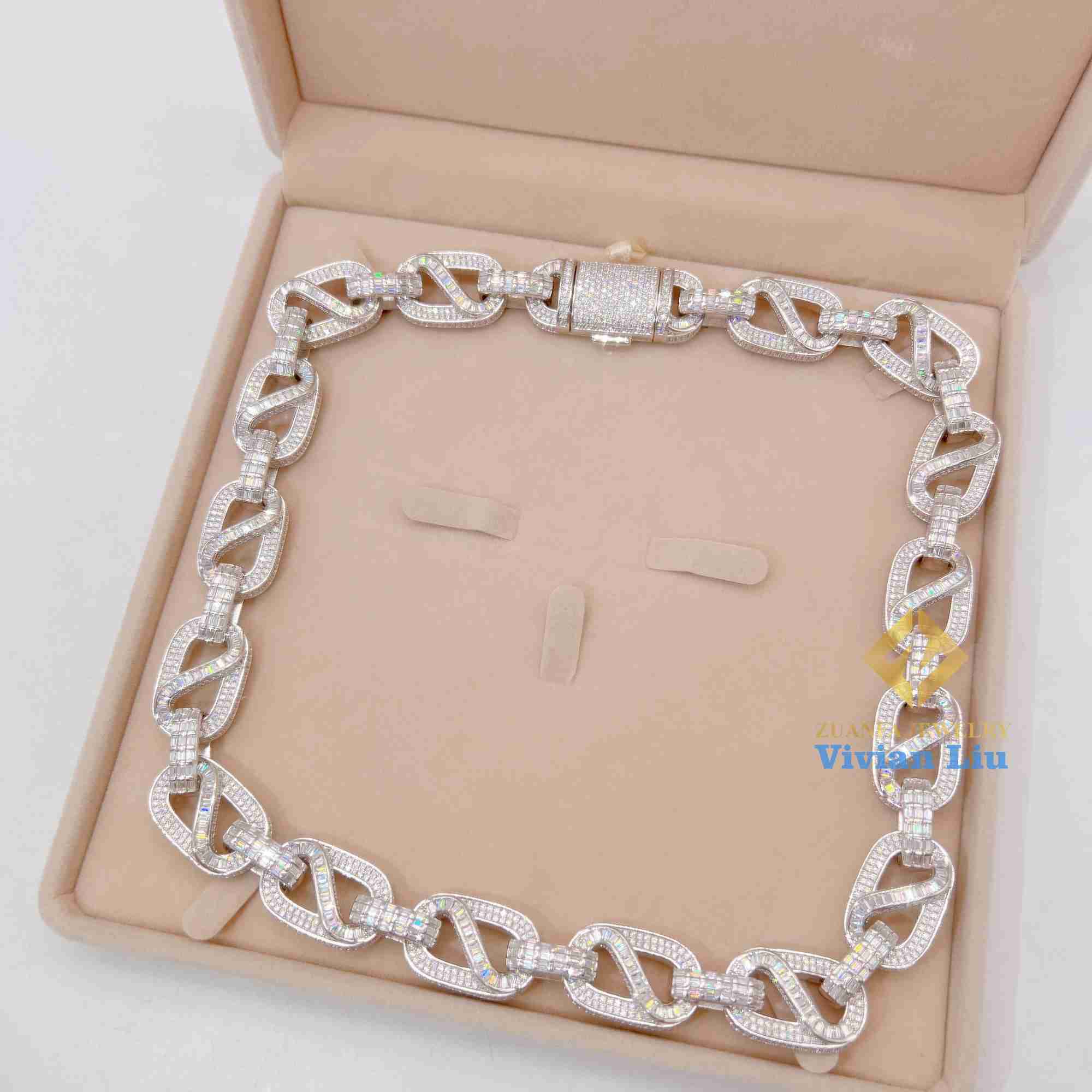 American Custom Hip Hop Fine Jewelry Necklace Bracelet Sier Iced Out Vvs Moissanite Dia Cuban Link Chain