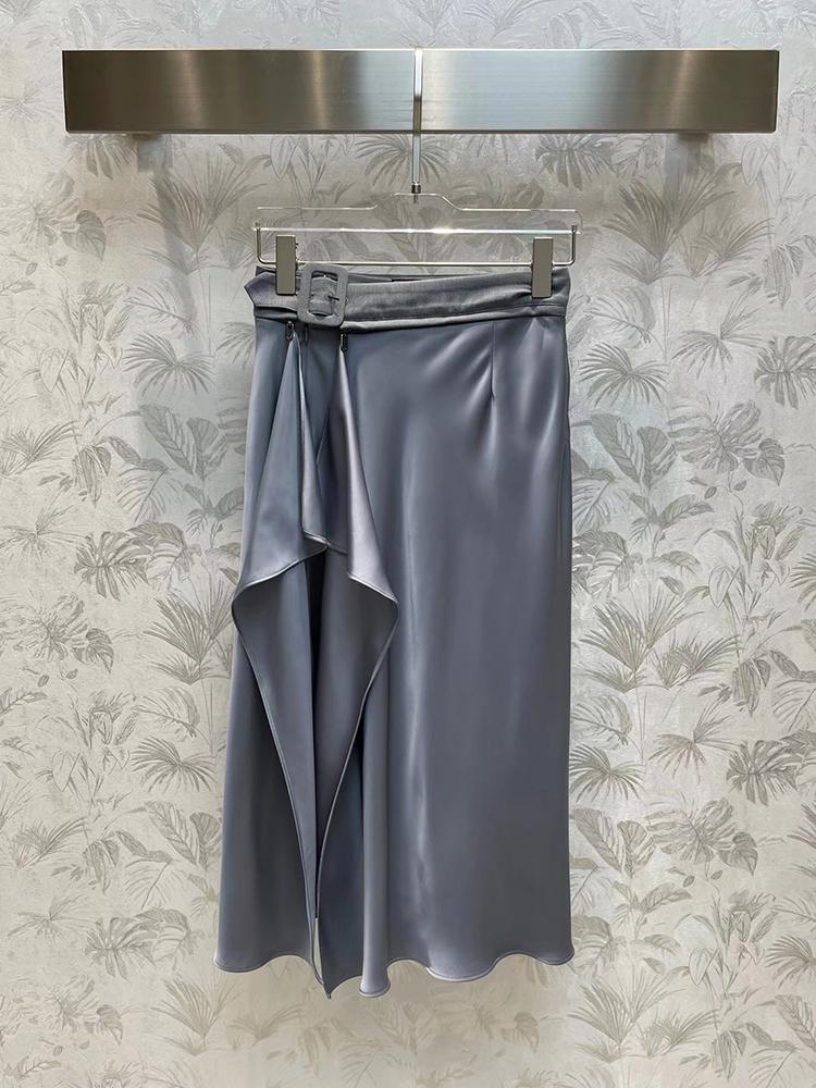 Skirts Fashion Acetate Satin Grey Asymmetrical Skirt For Women 2023 High Quality Belt Side-Zip Drape Solid Slit Female, Picture shown
Skirts Fashion Acetate Satin Grey Asymmetrical Skirt For Women 2023 High Quality Belt Side-Zip Drape Solid Slit Female, Picture shown