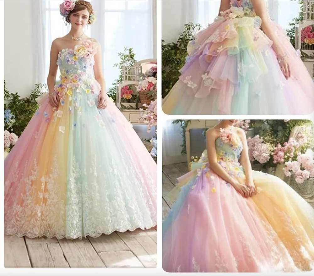 

New Pretty Colorful Rainbow Tutu Prom Dresses 3D Flower Lace Puffy Ball Gowns Vestido Formatura Abiye Ruffles Evening Gowns, Dark navy