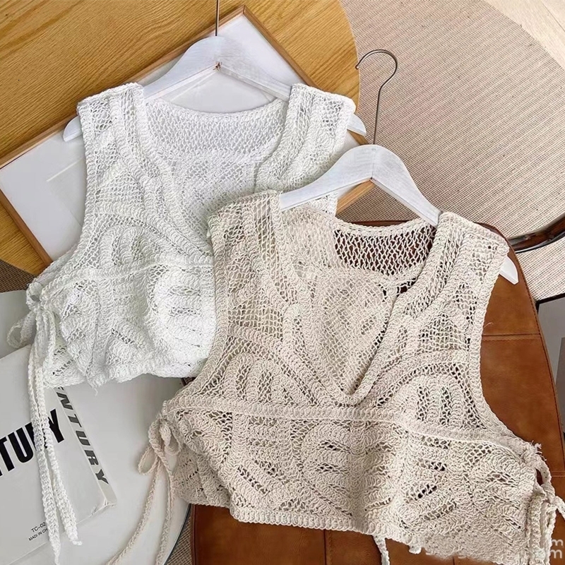 Camisoles Tanks J78E Women Hollow Crochet Knit Sweater Vest Waistcoat Sexy VNeck Split Tie Up Bandage Beach Sleeveless Crop Tank Top Jacket 230508, White
Camisoles Tanks J78E Women Hollow Crochet Knit Sweater Vest Waistcoat Sexy VNeck Split Tie Up Bandage Beach Sleeveless Crop Tank Top Jacket 230508, White