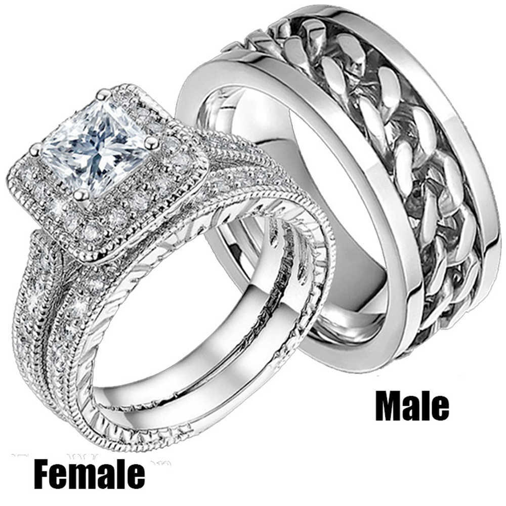 Band Rings White Gold Color CZ Zircon Finger Ring Set Wedding Bands Stainless Steel Rotate Couples Gift For Women And Men Jewelry Z0509
Band Rings White Gold Color CZ Zircon Finger Ring Set Wedding Bands Stainless Steel Rotate Couples Gift For Women And Men Jewelry Z0509