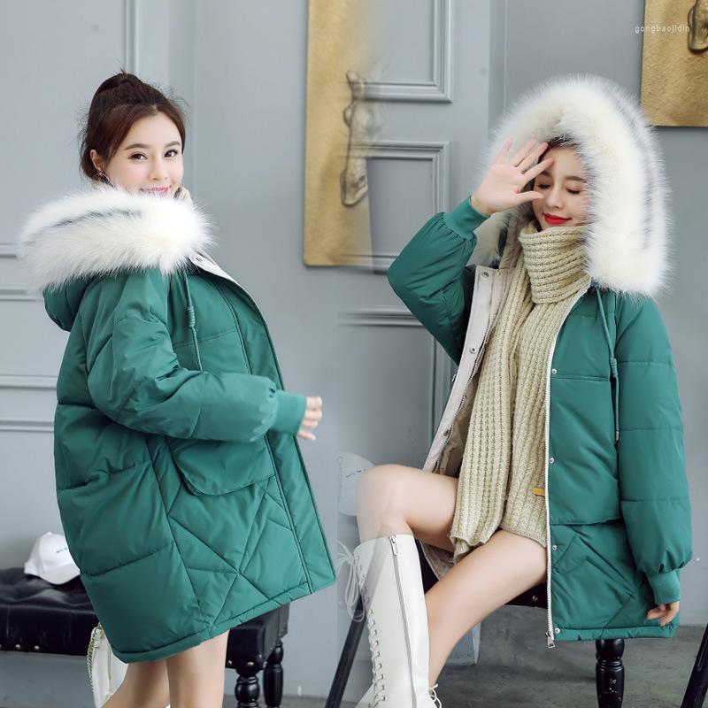 

Women's Trench Coats 2023 Arrival Women Winter Jacket Fur Hooded Warm Coat Plus Size Cotton Padded Female Long Parka Wadded Jaqueta, Black