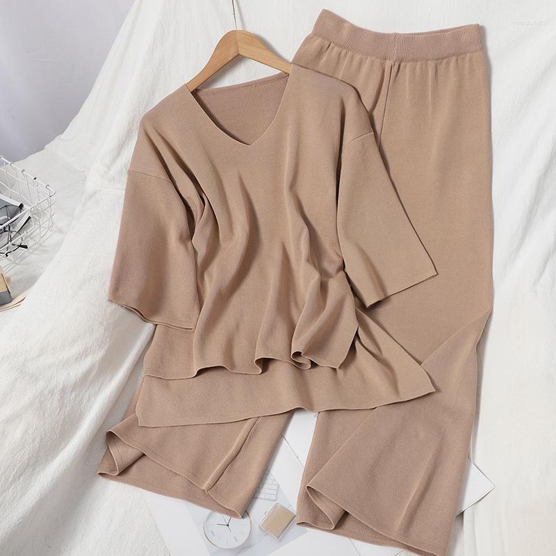 Women's Two Piece Pants Autumn All-match Two-piece Suit Women Suits V-neck Lace-up Slim Waist Tops High-waist Wide-leg Trousers Knitted 2pcs, Khaki
Women's Two Piece Pants Autumn All-match Two-piece Suit Women Suits V-neck Lace-up Slim Waist Tops High-waist Wide-leg Trousers Knitted 2pcs, Khaki