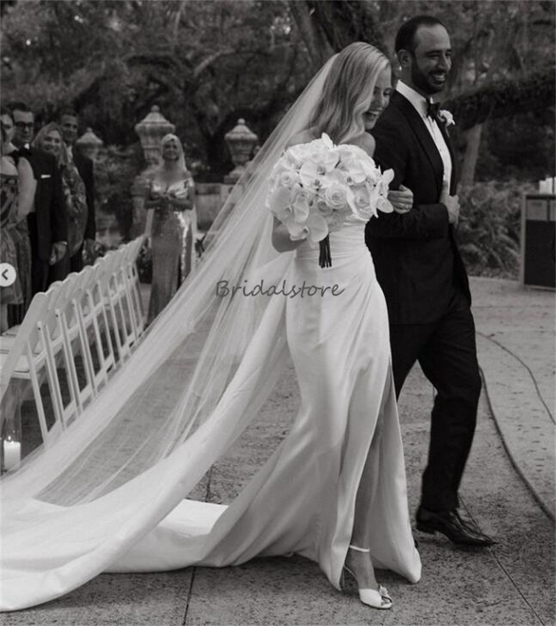 Chic Boho Mermaid Wedding Dress With Bow Sexy Strapless Soft Satin Bohemain Bridal Gowns Elegant Japanese Korean Rack Bride New robe mariee Femme vest