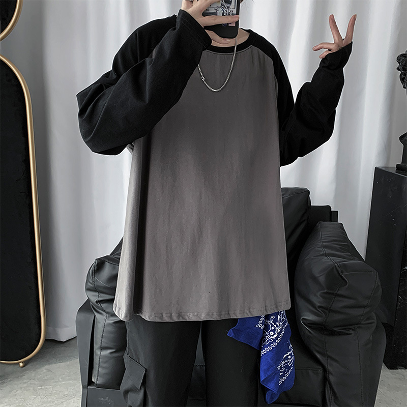 Men's T-Shirts Men Long Sleeve T-shirts Fashion Patchwork Harajuku Loose Outwear Tshirts Hip-hop Students All-match Basic Tops Couple 230509