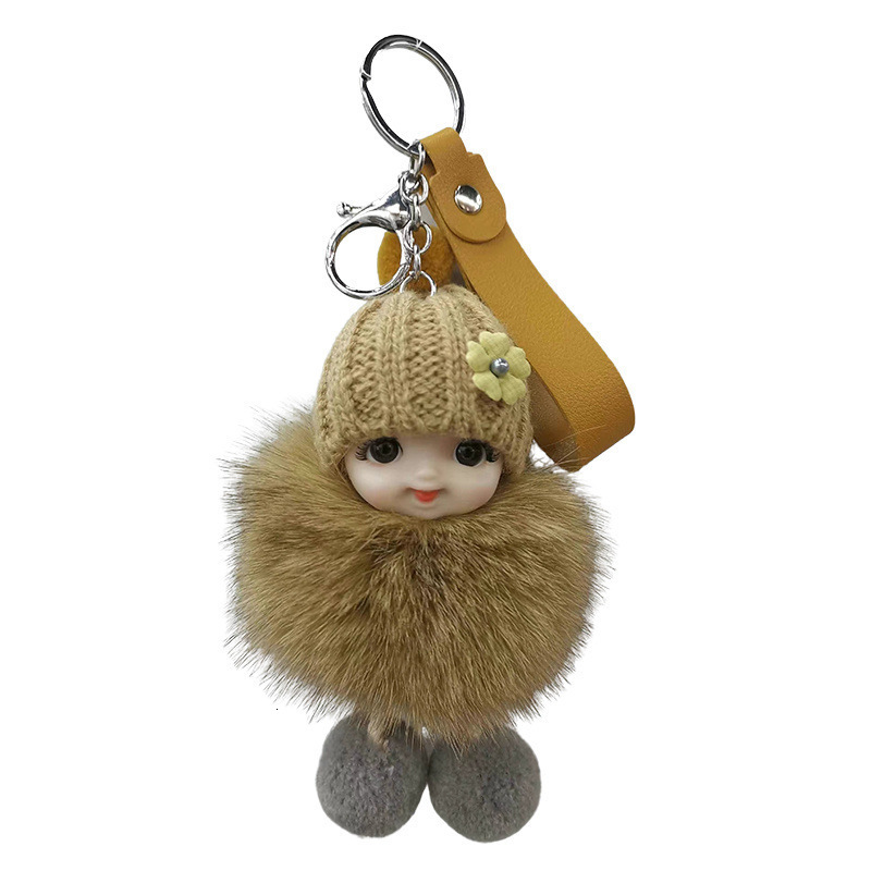 Keychains Lanyards Pompom Smiling Baby Cute Fluffy Plush Doll Key Chain For Women Girl Bags Pendant Keyring Gift Charming Decoration 230508