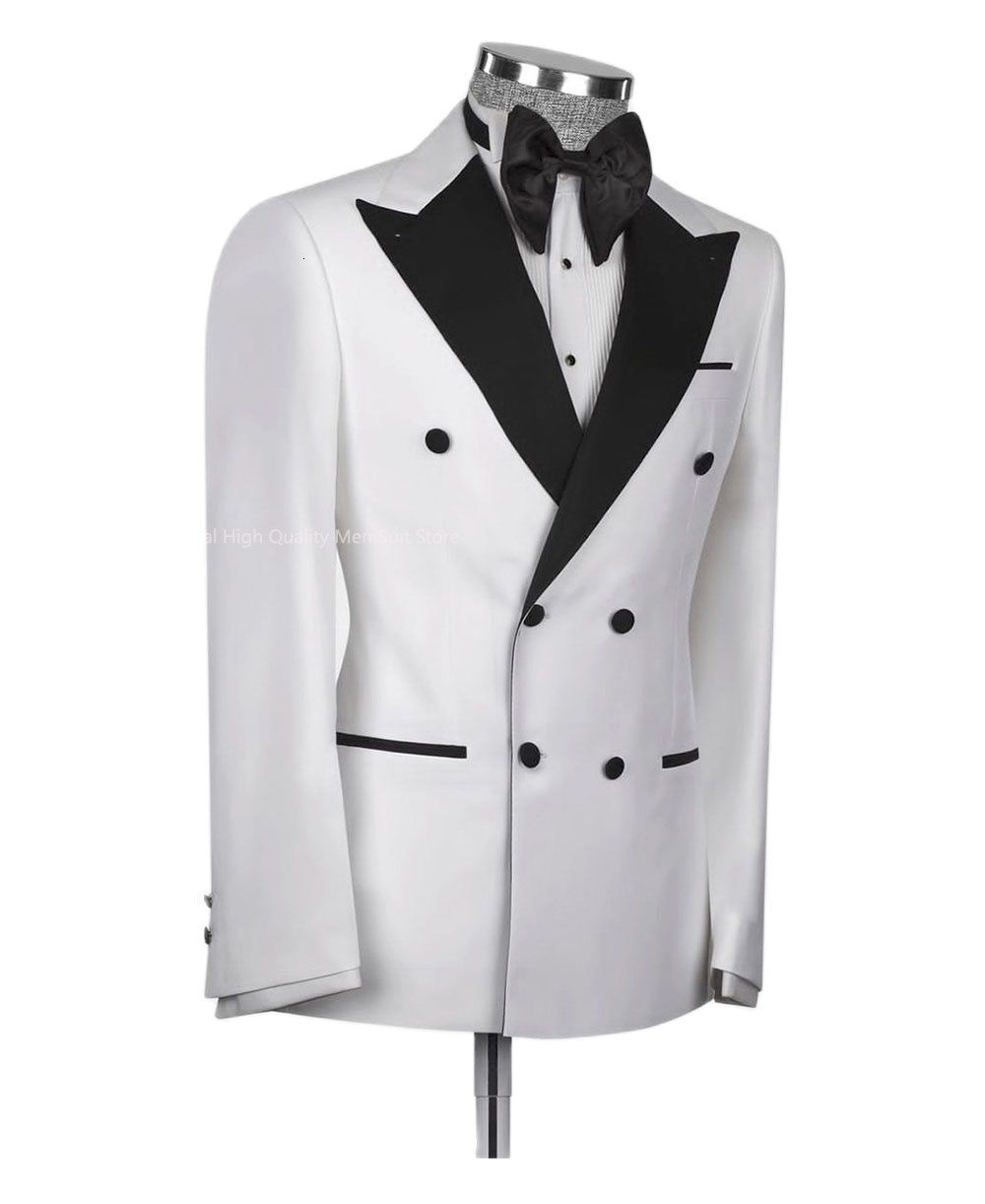 Men's Suits Blazers White Men Suits Wedding Tuxedos Double Breasted Peaked Lapel Clothing Groom Prom Party Social Blazer Trousers Sets JacketPant