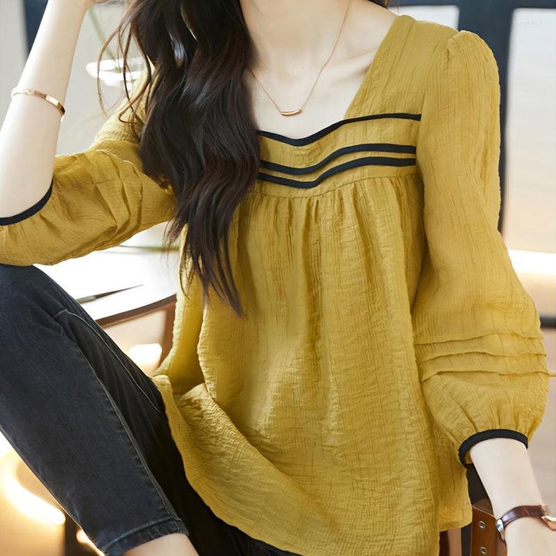 Women' Blouses Vintage Striped Contrasting Colors Blouse Elegant Square Collar Spring Summer 3/4 Sleeve Female Clothing Stylish All-match, Yellow green
Women' Blouses Vintage Striped Contrasting Colors Blouse Elegant Square Collar Spring Summer 3/4 Sleeve Female Clothing Stylish All-match, Yellow green