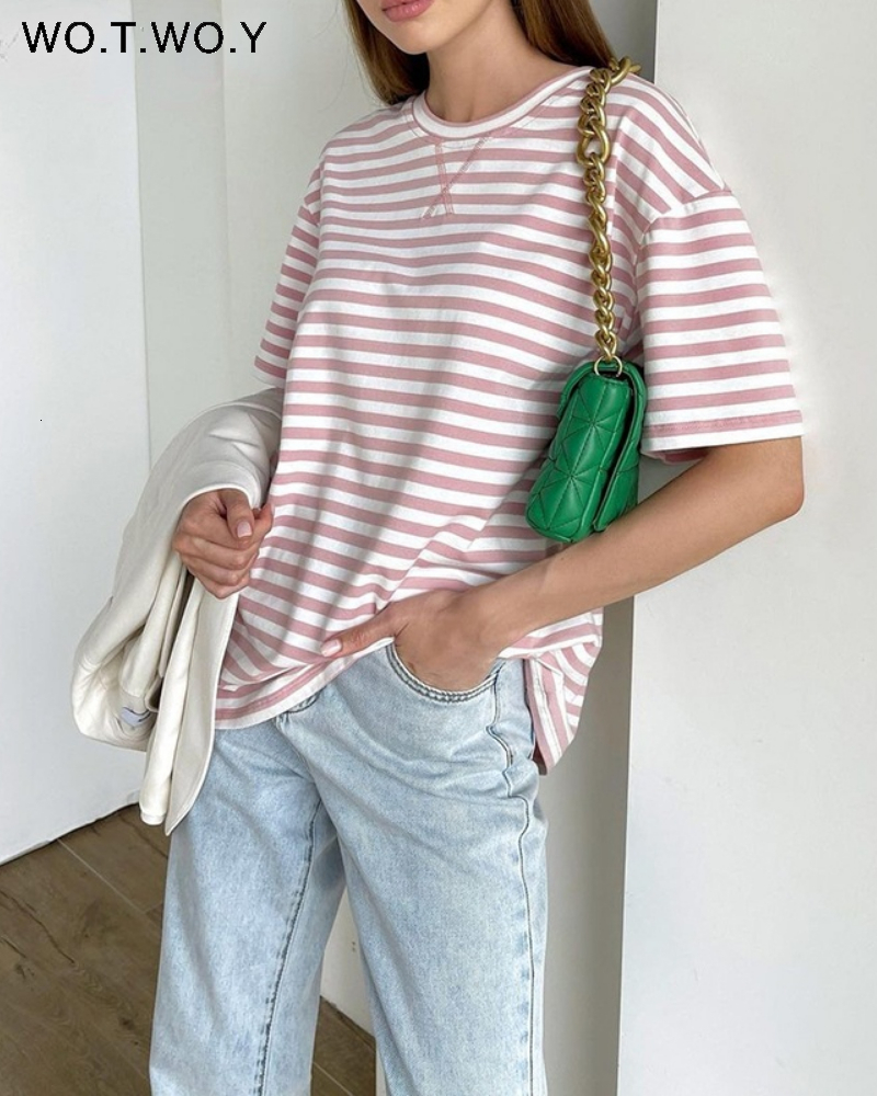 Women' T-Shirt WOTWOY Summer Short Sleeve Striped T-Shirts Women Knitted Basic Casual Tops Female Cozy Loose Cotton Tees Harajuku Shirt 230509, 21192-caramel
Women' T-Shirt WOTWOY Summer Short Sleeve Striped T-Shirts Women Knitted Basic Casual Tops Female Cozy Loose Cotton Tees Harajuku Shirt 230509, 21192-caramel