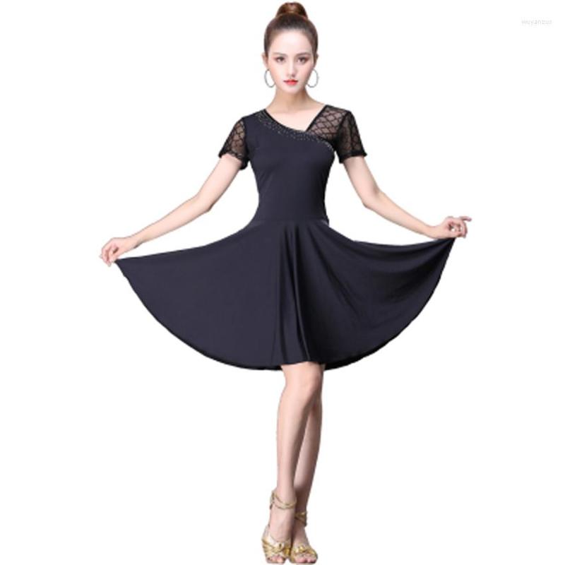 Stage Wear Latin Dance Practice Clothes Female Adult Dress Professional Training Summer Short-sleeved Sexy Chacha Skirt, Black
Stage Wear Latin Dance Practice Clothes Female Adult Dress Professional Training Summer Short-sleeved Sexy Chacha Skirt, Black