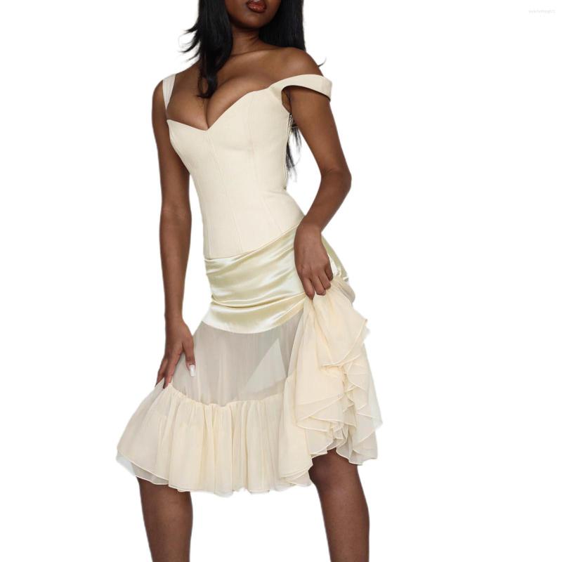 Casual Dresses Women Tulle Sleeveless V Neck Off Shoulder Solid Color Party Spring Summer Dress, Apricot
Casual Dresses Women Tulle Sleeveless V Neck Off Shoulder Solid Color Party Spring Summer Dress, Apricot