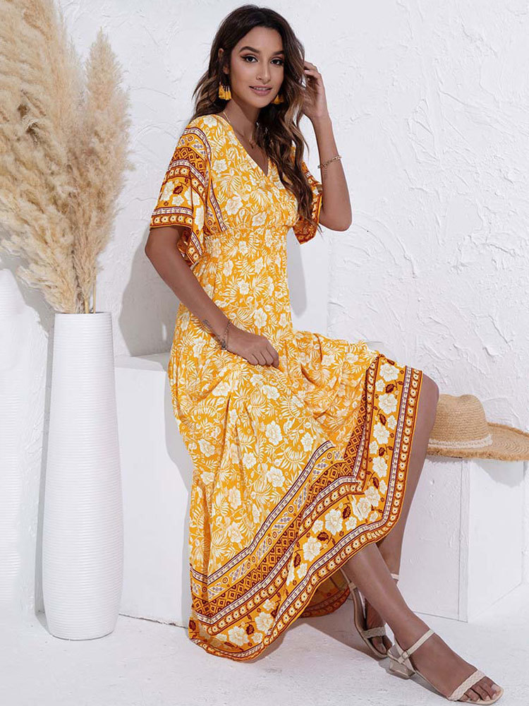 Casual Dresses Summer Viscose Maxi Boho Dress Women Elegant Long Floral Dress Ladies Flower Print Bohemian Party Dress For Women 230509