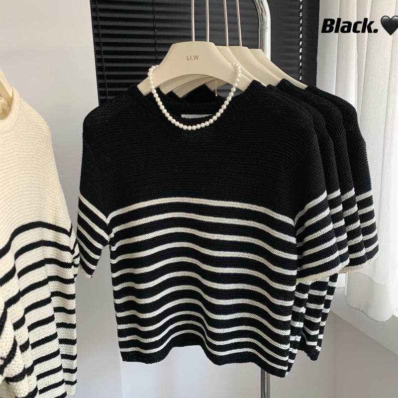Women's T Shirts Cotton Women Striped T-Shirt Vintage Simple Clothes Female Knitted Sweater Shirt High Quality 2023, Black tee
Women's T Shirts Cotton Women Striped T-Shirt Vintage Simple Clothes Female Knitted Sweater Shirt High Quality 2023, Black tee