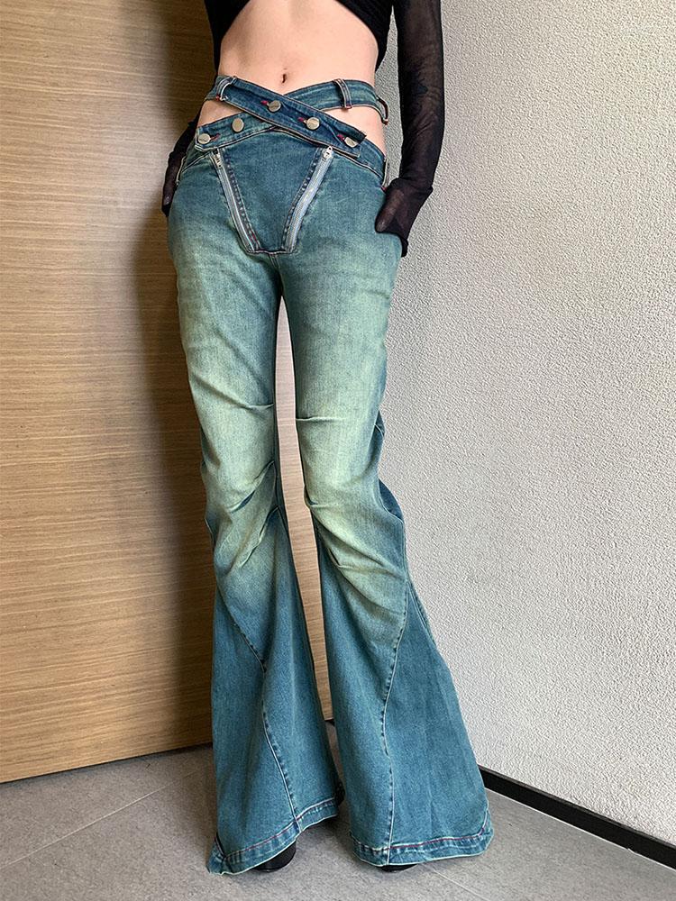 Women' Jeans Sexy Waist Hollow Out Y2k Bandage Women Summer High Double Zipper Folds Vintage Denim Flare Pants Boot Cut ZN289, Picture shown
Women' Jeans Sexy Waist Hollow Out Y2k Bandage Women Summer High Double Zipper Folds Vintage Denim Flare Pants Boot Cut ZN289, Picture shown