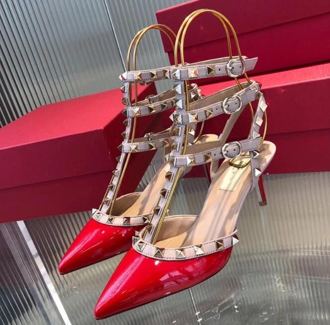 Women Rivets Sandals High Heels Red Wedding Shoes 6cm 8cm 10cm Sexy Thin Heel Pointed Toe Three Belts Classics Summer Real Leather Woman Sandal with Bag 35-44, Claret shiny
Women Rivets Sandals High Heels Red Wedding Shoes 6cm 8cm 10cm Sexy Thin Heel Pointed Toe Three Belts Classics Summer Real Leather Woman Sandal with Bag 35-44, Claret shiny