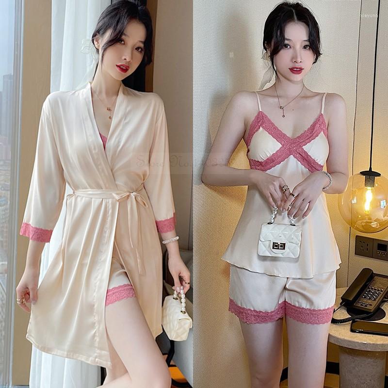 Women's Sleepwear Sexy Pajamas Set Patchwork Lace Wedding Robe Cami Shorts Three-piece Thin Rayon Pijamas Suit Casual Home Wear, Khaki pajamas
Women's Sleepwear Sexy Pajamas Set Patchwork Lace Wedding Robe Cami Shorts Three-piece Thin Rayon Pijamas Suit Casual Home Wear, Khaki pajamas