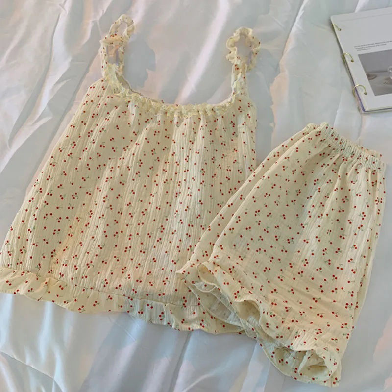 Women's Sleepwear Cherry Print Women Pajamas Shorts Sets Korean Pijama Sweet Loungewear Cami Underwear Two Piece for Night Wear 230508, Pink
Women's Sleepwear Cherry Print Women Pajamas Shorts Sets Korean Pijama Sweet Loungewear Cami Underwear Two Piece for Night Wear 230508, Pink