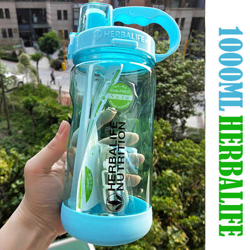 Multi Color 1000ml BPA Free Gray Rose Red Portable Herbalife Nutrition Plastic Sports Hiking Fitness Straw Water Bottle