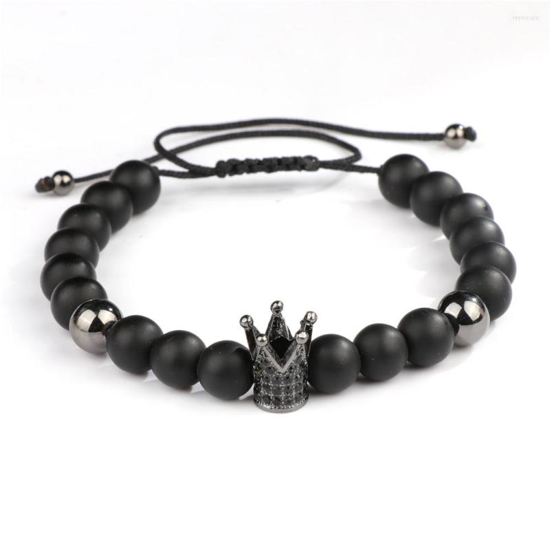 Charm Bracelets Natural Black Matte Stone Bead Zircon Crown Rope Braided Bracelet Adjustable Pulseras For Men Women
Charm Bracelets Natural Black Matte Stone Bead Zircon Crown Rope Braided Bracelet Adjustable Pulseras For Men Women