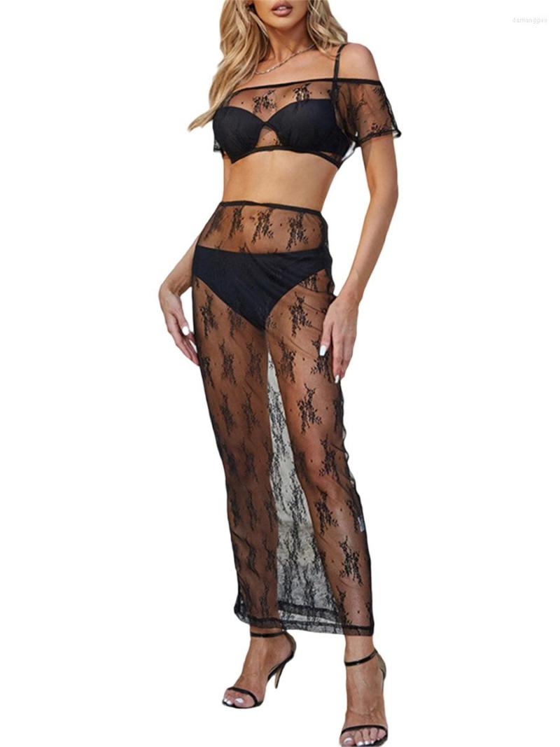 Women' Swimwear Women Tops Skirt Suit Short Sleeve Off Shoulder See Through Crop Shirt Lace Long Outfit, Black
Women' Swimwear Women Tops Skirt Suit Short Sleeve Off Shoulder See Through Crop Shirt Lace Long Outfit, Black