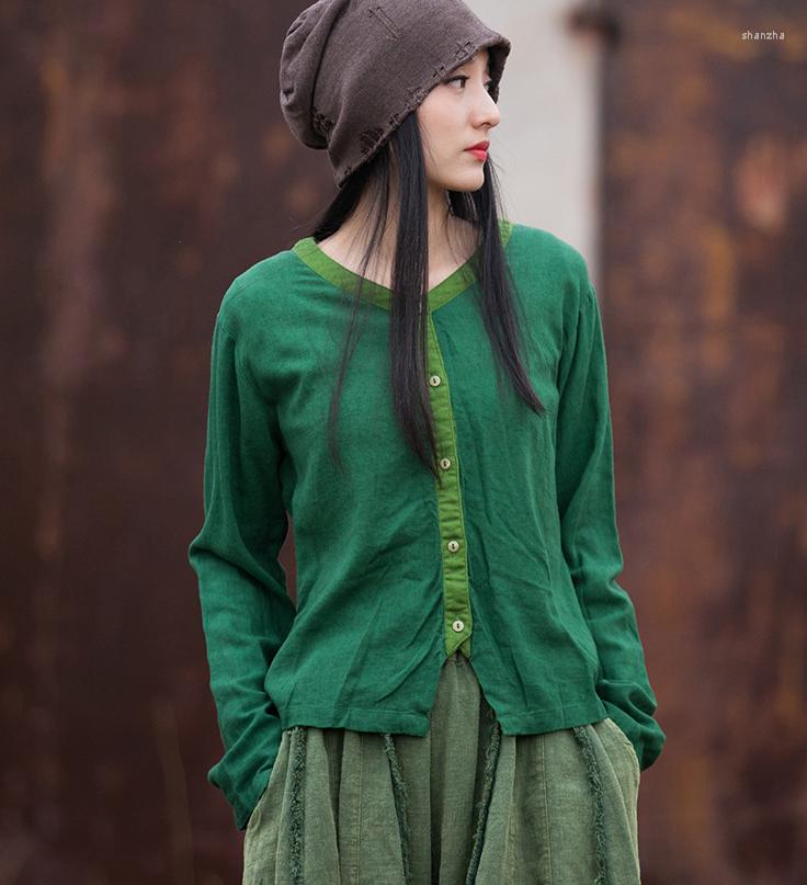 Women's T Shirts Lady Shirt V Neck Thin Cotton Linen Cardigan Contrast Color Long Sleeve Retro Casual Women Blouse YoYiKamomo, Green
Women's T Shirts Lady Shirt V Neck Thin Cotton Linen Cardigan Contrast Color Long Sleeve Retro Casual Women Blouse YoYiKamomo, Green