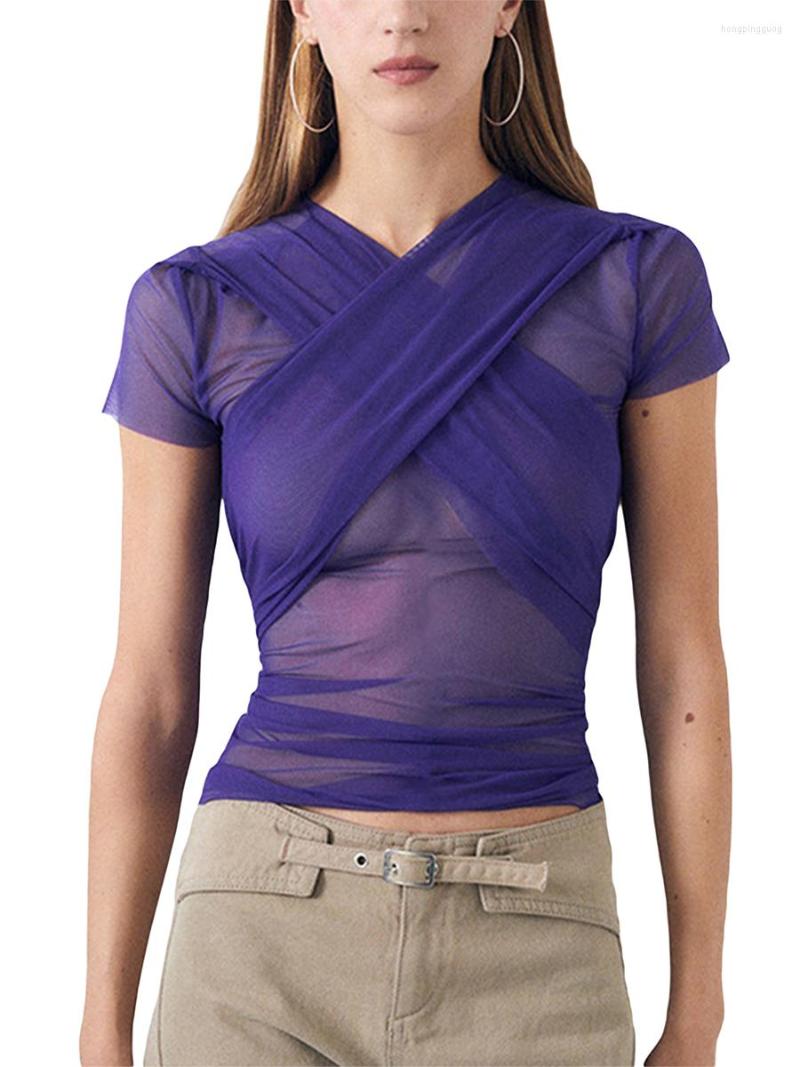 Women's T Shirts Women S Sheer Mesh Tops Short Sleeve Cross Front Solid Color Slim Fit Tee Streetwear Beachwear, Purple
Women's T Shirts Women S Sheer Mesh Tops Short Sleeve Cross Front Solid Color Slim Fit Tee Streetwear Beachwear, Purple