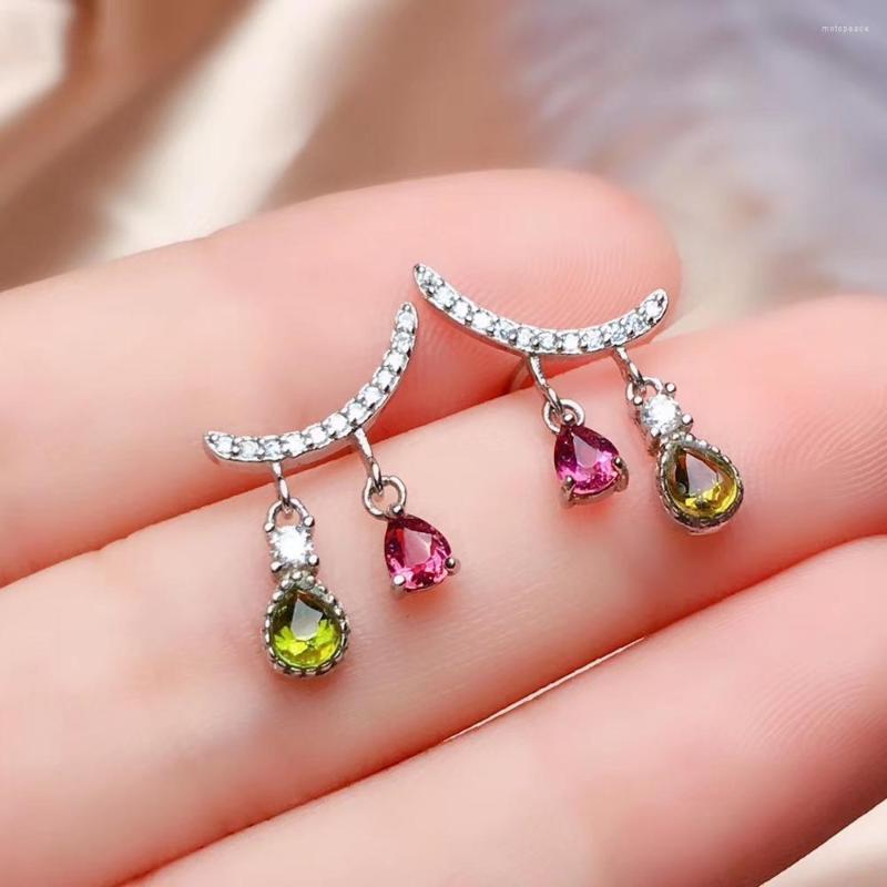 Stud Earrings Anniversary Gift Natural And Real Tourmaline Earring 925 Sterling Silver Fine Jewelry