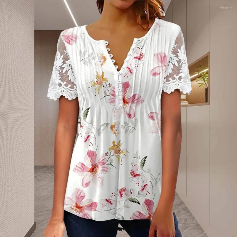 Women's Blouses Women Summer T-shirt Flower Print Big Hem Shirt See-through V Neck Short Sleeves Lady Blouse Lace Embroidery Top, White
Women's Blouses Women Summer T-shirt Flower Print Big Hem Shirt See-through V Neck Short Sleeves Lady Blouse Lace Embroidery Top, White