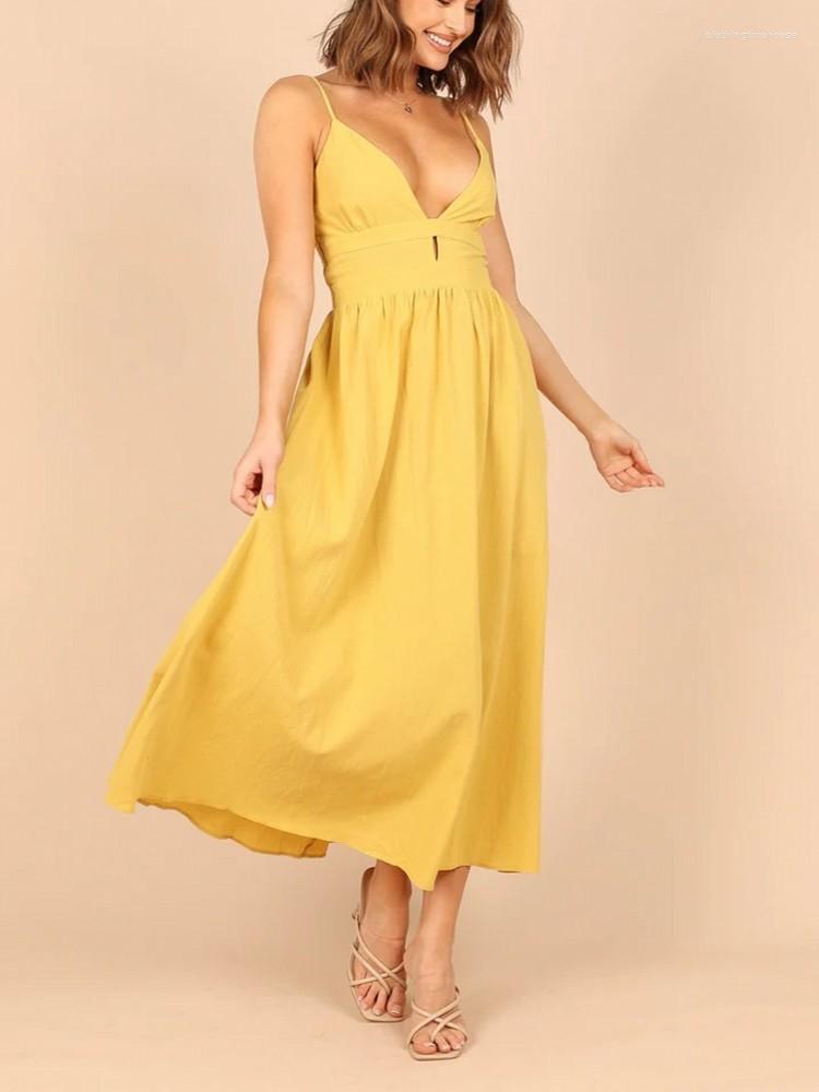 Casual Dresses Sexy Wrap Waist Spaghetti Strap Dress 2023 Women Solid Color Sleeveless V Neck Backless Long Robe Femme Vestido, Yellow
Casual Dresses Sexy Wrap Waist Spaghetti Strap Dress 2023 Women Solid Color Sleeveless V Neck Backless Long Robe Femme Vestido, Yellow