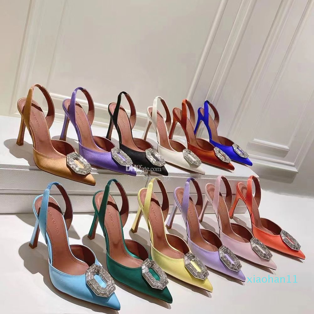 

Amina muaddi Begum Dress Shoes Crystal-Embellished buckle stain Pumps shoe spool Heels sandals factory footwear women's Luxury Designers Evening Slingbacks, Pink 8.5cm heel height