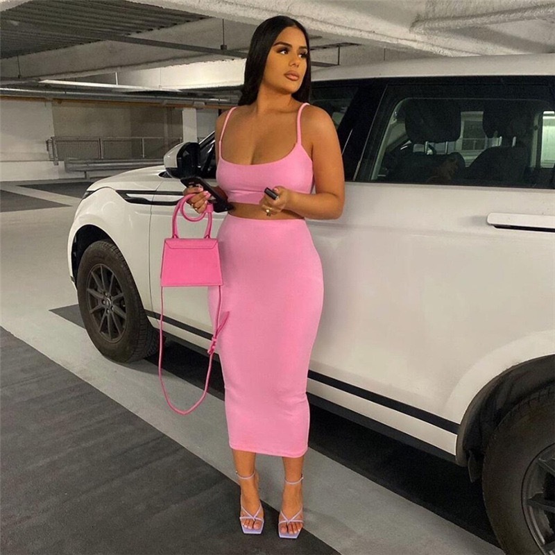 Two Piece Dress 006 Women's Summer Set Sexy Halter Crop Top Bodycon Skirt 230508