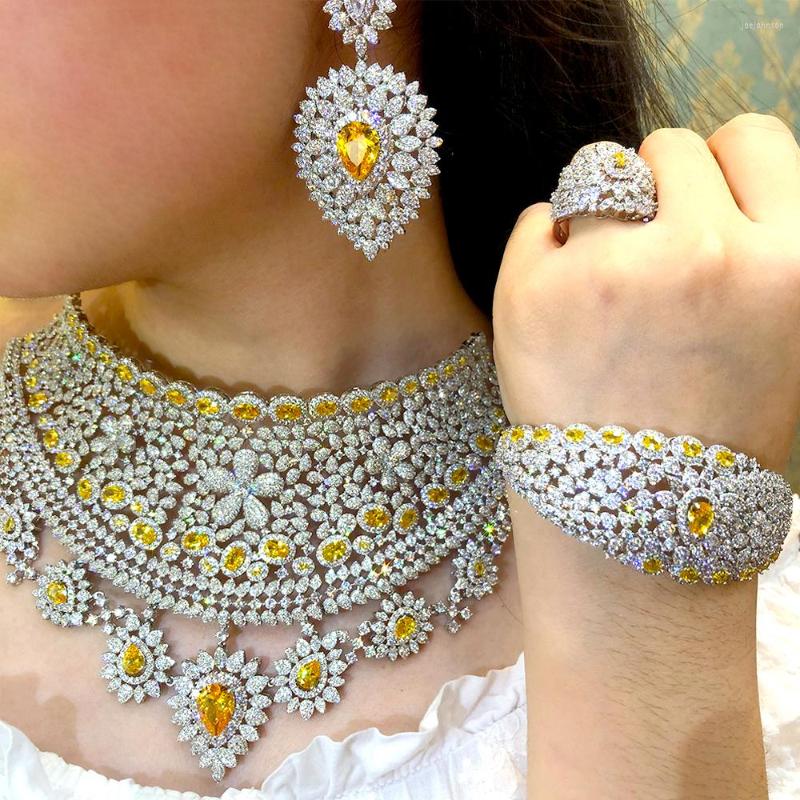 Necklace Earrings Set KellyBola Fashion Gorgeous High Quality Zircon Earring Bangle Ring 4PCS Dubai Noble Wedding Banquet Trendy Jewelry, Picture shown
Necklace Earrings Set KellyBola Fashion Gorgeous High Quality Zircon Earring Bangle Ring 4PCS Dubai Noble Wedding Banquet Trendy Jewelry, Picture shown